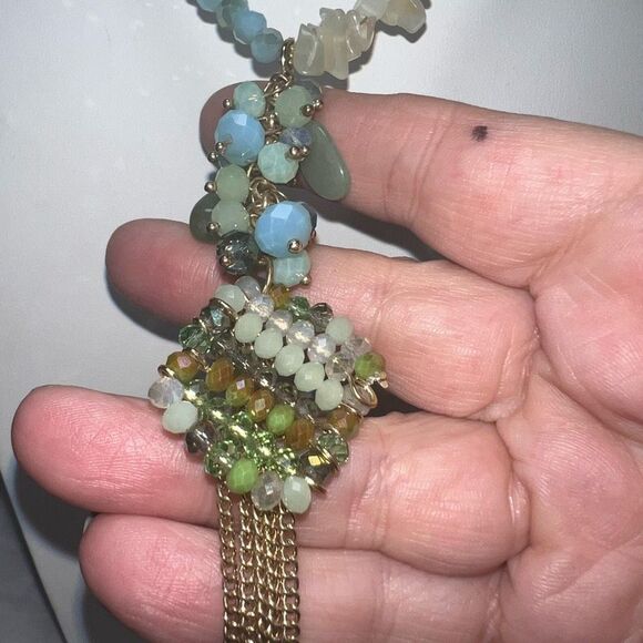 Chunky Natural Stone and Beaded Y Fringe Necklace - Picture 6 of 11